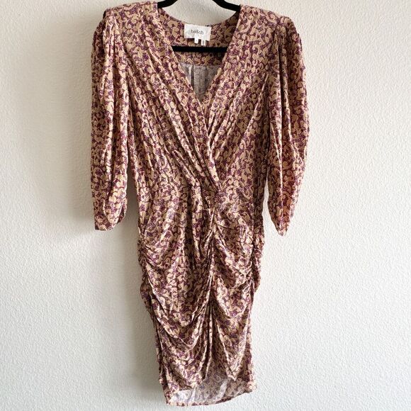 BA&SH Bash Crystal Ruched Floral Print Crepe Mini Dress Size M - Picture 2 of 16